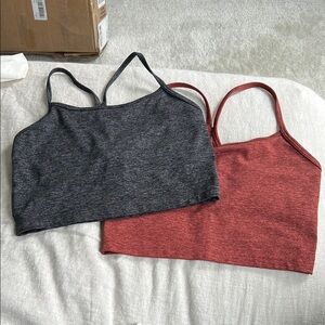Aerie Super soft Gray and Red Sports Bra Duo